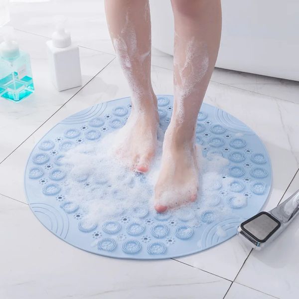 Tapetes azuis banheiro tapete anti -lipcker redonda tapetes de banho de silicone macio tapete de chuveiro macio colorido de massagem banheira de banheira