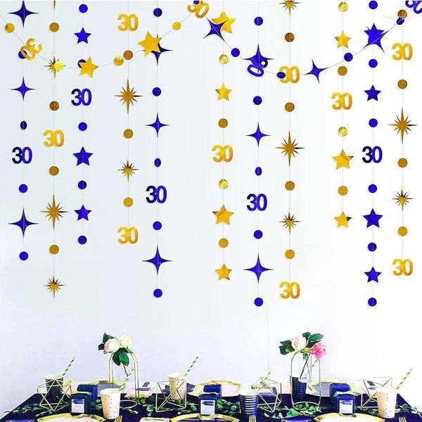 Decoração de festa azul ouro 30º aniversário decorações número 30 círculo ponto twinkle estrela guirlandas de papel para feliz ano sujo suprimentos