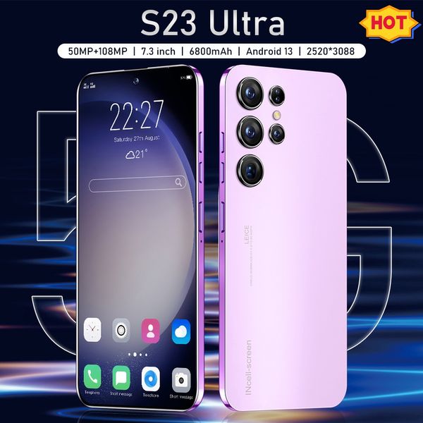 S23Ultra Android Smartphone Touch screen Tela colorida 4G 3GB 8GB RAM 64GB 128GB 256GB ROM Tela HD de 7,3 polegadas O sensor de gravidade Smart Wake suporta vários idiomas