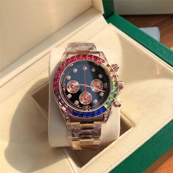 Orologio di marca da donna ragazza numeri romani moda orologi da polso di marca completa uomo maschio cristalli colorati stile multifunzione lusso con cinturino in metallo con logo in acciaio inossidabile