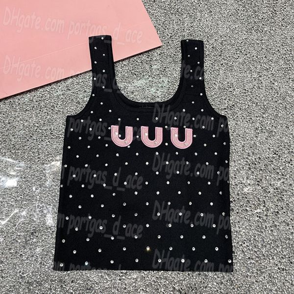 Rhinestone Mektup Kadın Tankları Singlets Seksi Kırpılmış Tank Tops Lüks Tasarımcı Örgüler Günlük Yaz Singlet Bluz