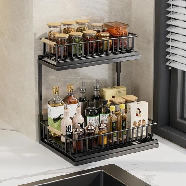 Accessori per riporre la cucina Ripiano a 2 livelli sotto il lavandino Armadietto per spezie Bagno Organizzatore multifunzionale Spugna per stendino per piatti