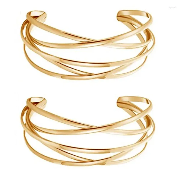 Braccialetti a maglie Filo metallico placcato oro Bracciale aperto di lusso con polsino aperto Vintge Donna Ragazze adolescenti Estate