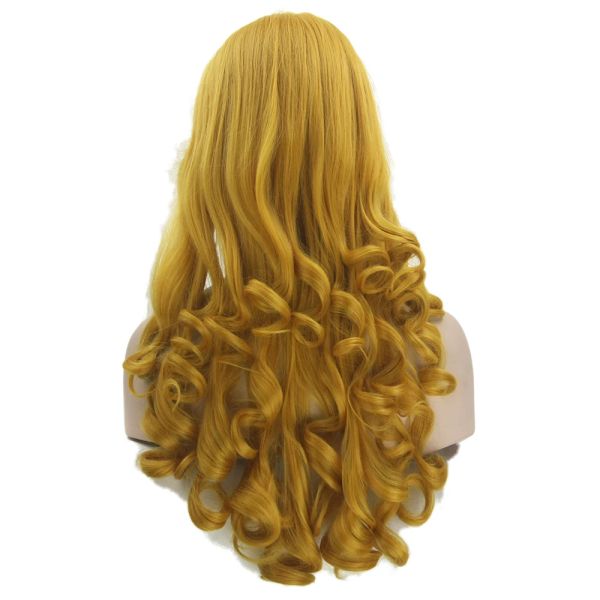 Parrucche Soowee Capelli sintetici lunghi ricci Parrucche gialle dorate Fibra ad alta temperatura Parrucca per capelli da festa per donna Parrucchino