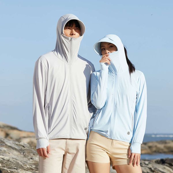 Seda de proteção contra remessa de deslocamento, 2024 Summer Ice Senty, pele resistente à UV respirável e abordagem destacável para mulheres, traje de pesca de casal, o mesmo estilo sob