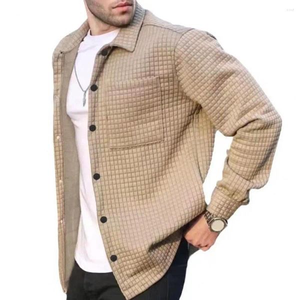 Jaquetas masculinas homens jaqueta primavera cardigan com turn-down colarinho remendo bolso macio respirável camisa de manga longa para um visual elegante