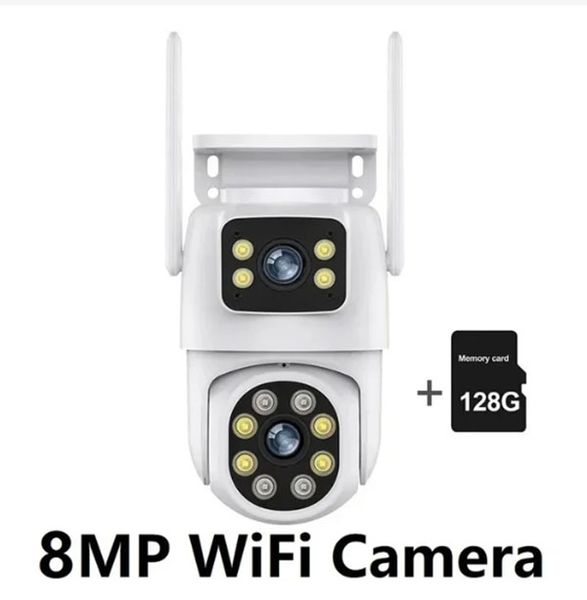 DHL Ücretsiz Kargo 4K 8MP PTZ WiFi IP Kamera Çift Ekranlı İnsan Algılama Otomatik İzleme Kablosuz Açık Gözetleme Kamerası 128g Bellek Kartı ile