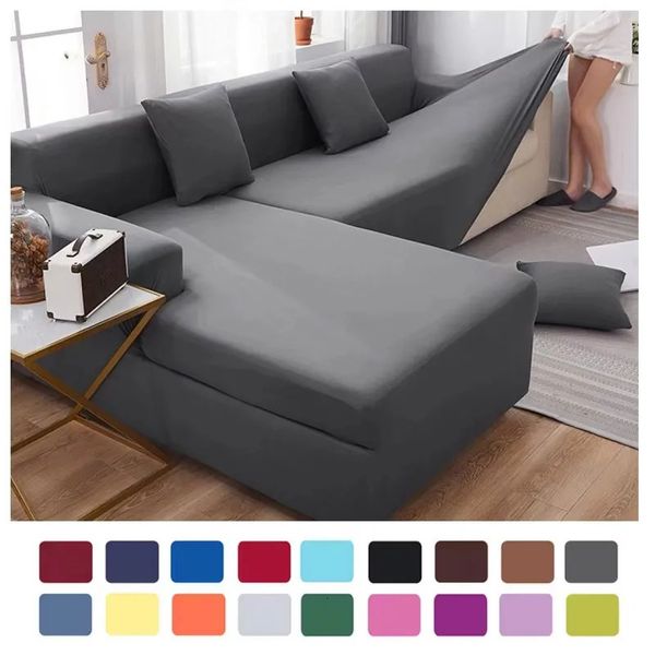 Cor sólida 1234 assento capa de sofá estiramento leite seda tecido capas de sofá para sala de estar seccional canto sofá slipcovers 1pc 240325