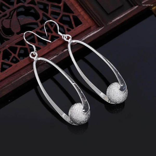 Orecchini pendenti in argento sterling 925 con perline smerigliate fini per le donne, gioielli di moda con fascino elegante, regali per le feste, feste di nozze