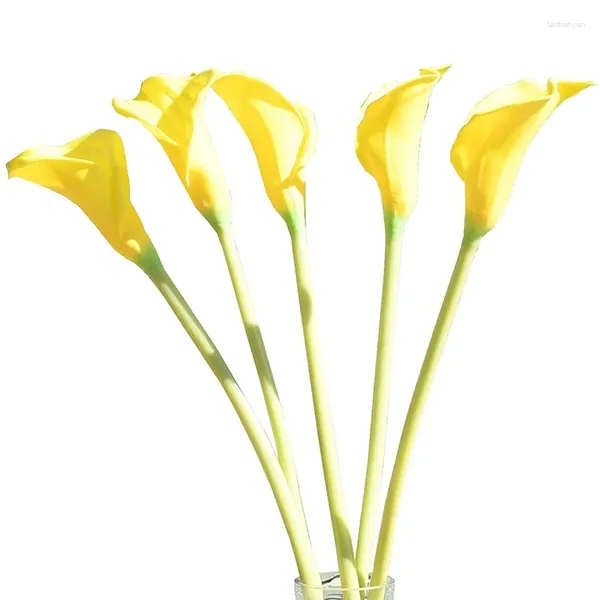Fiori decorativi 5 pezzi Calla artificiale Silk 65 cm per il matrimonio in cucina di casa (Vase non include) (giallo lungo)