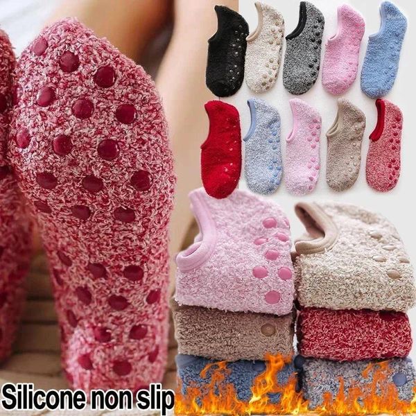 Frauen Socken 2024 Winterkoralle Fleece Innen in Innenraum Nicht-Schlupf-Low-Rohrboot-Socken kaltes Home Silikon Nicht-Schlupf-Bodenstrumpf