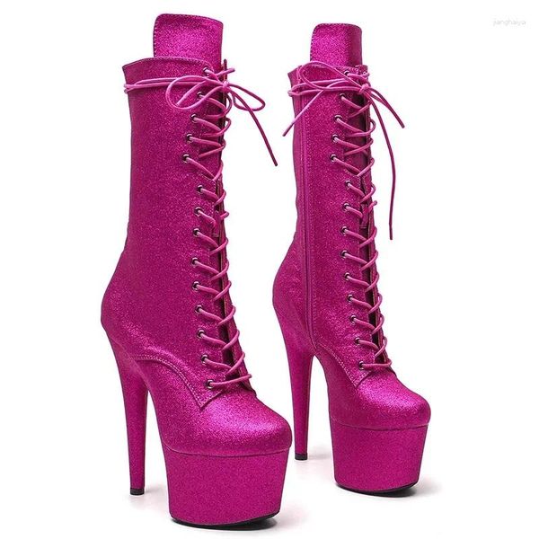 Dans Ayakkabıları Modeli Glitter Üst 17cm/7inç Kadın Platform Partisi Yüksek Topuklu Direk Botları 203
