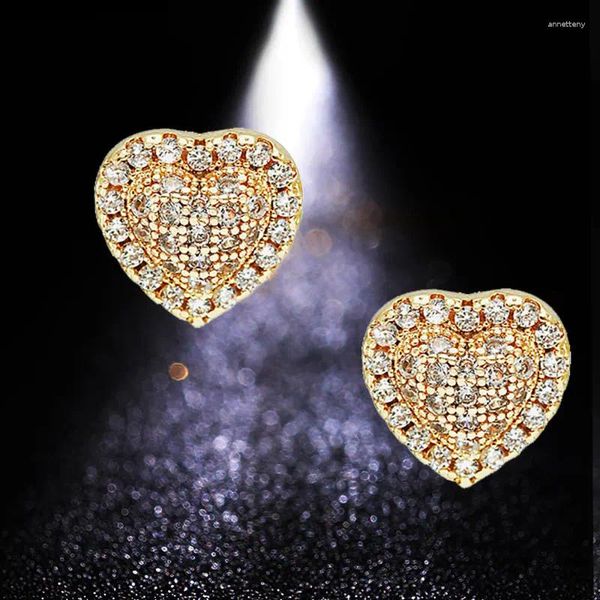 Brincos de garanhão huami 2024 brinco de coração sólido ouro prata cor zircão simples doce para mulheres jóias presente namorada