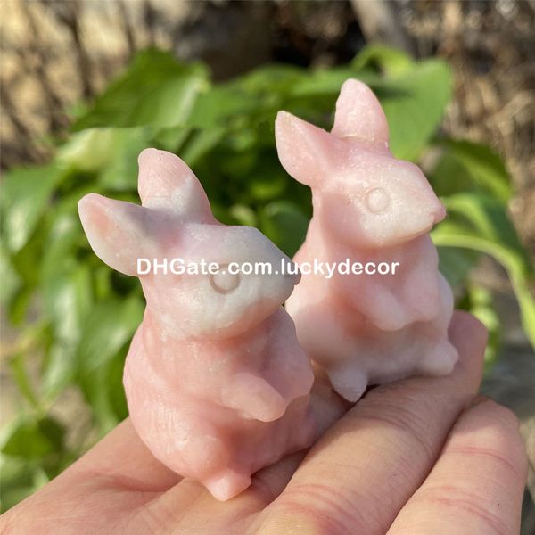 Natural Pink Opal Kaninchen -Figur Statue Süßes Quarz Kristall Bunny Tier Carving Mineral Exemplar Reiki Heilung Home Decors Familiengeschenke Party Gefälligkeiten