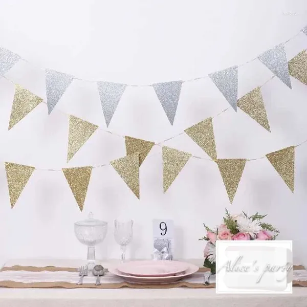 Party -Dekoration handgefertigt wunderschöne goldene Silberpapier Bunting Hochzeits Geburtstag Banner Home Garland Brautdusche Po Kabine