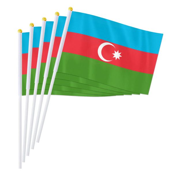 Acessórios PTEROSAUR 14 * 21 cm Bandeira de mão do Azerbaijão, Bandeira nacional do Azerbaijão Decoração de países do mundo Pequena bandeira de ondulação manual, 50/100 peças