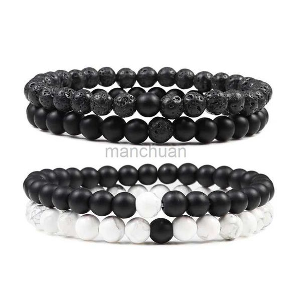 Kette Schwarz -Weiß -Naturstein -Yoga -Perlenarmband für Männer und Frauen Lava Mattarmband für Paare bester Freund heißes Geschenk Charme Kette Schmuck 240325