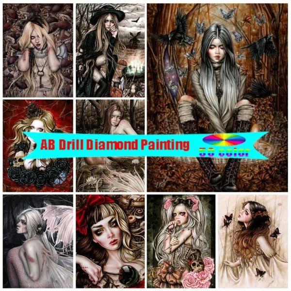 Knitting Gothic Diamond Painting Art Dark Girl 5D Diamond ricamo a trapano completo Kit Rhinestone Immagini Ritratto Decor da parete