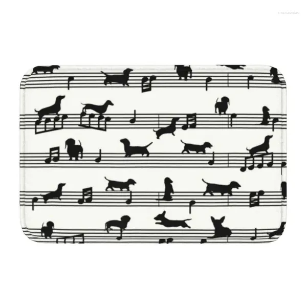 Tapetes Notas de música Dachshund Dog Front Floor Door Entrance Mat Banheiro Cozinha Capacho Garagem Tapete Banheiro Sala de estar Footpad