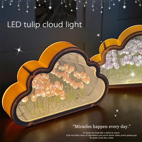 Espelhos Diy Cloud Tulip Led Night Light Girl Bedroom Ornamentos