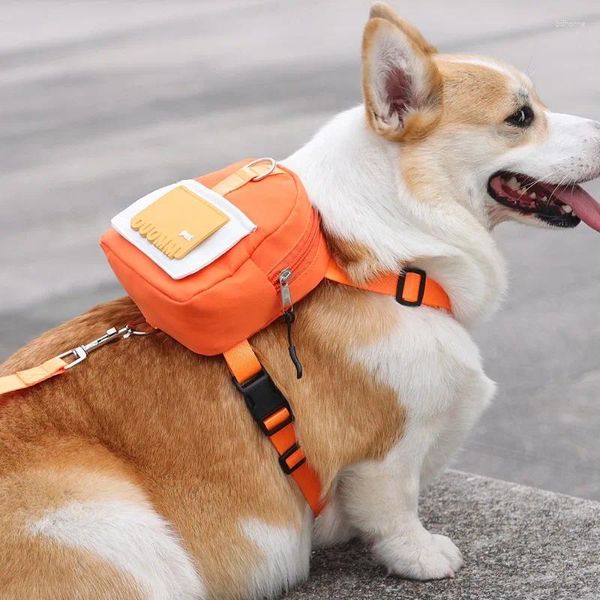 Cão vestuário mochila arnês com trela bonito pet filhote de cachorro mochilas ajustáveis animais de estimação auto transportadora saco para cães pequenos médios (m laranja)