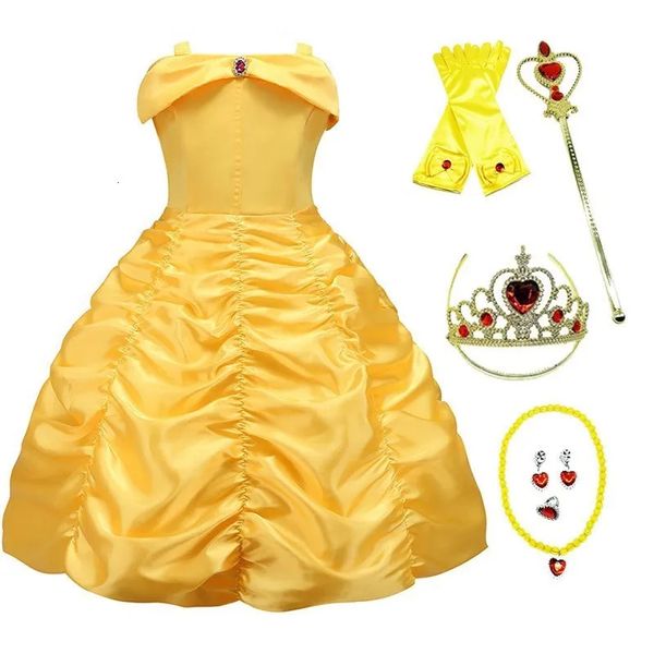 Meninas belle vestido crianças vestido de baile princesa traje beleza e fera crianças natal aniversário carnaval festa cosplay disfarce 240314