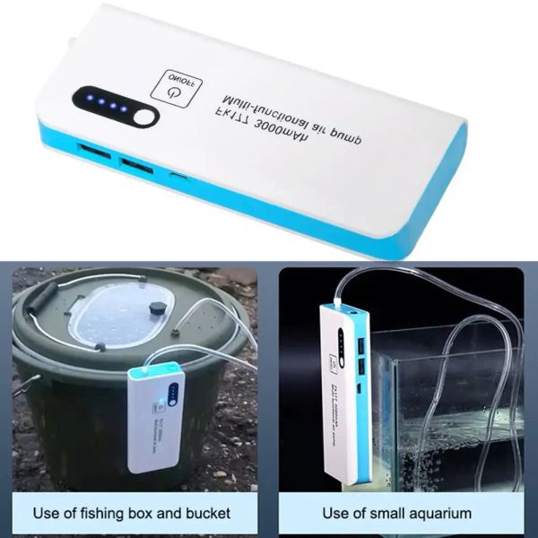 Accessori Pompa d'aria portatile per ossigeno Aeratore da pesca 3000mAh Ricarica USB Pompa d'aria ossigenata per acquario Acquario con torcia elettrica