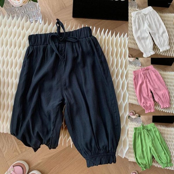 Pantaloni Ragazze Pantaloni a pieghe tinta unita Estate Casual Bambini Stringati Spiaggia Harem Abbigliamento per bambini Rosa Nero Bianco