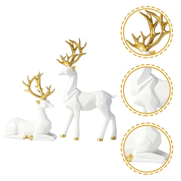 Decorazioni da tavola in oro Origami Alci Ornamenti Statue Animali domestici Oggetti decorativi Figurine di cervo bianco Decorazione natalizia 240322