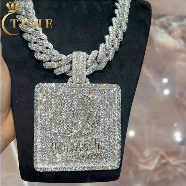 Buzlu mücevher moissanit elmas kolye başlangıç ​​hip hop sier özel kolye erkek moda