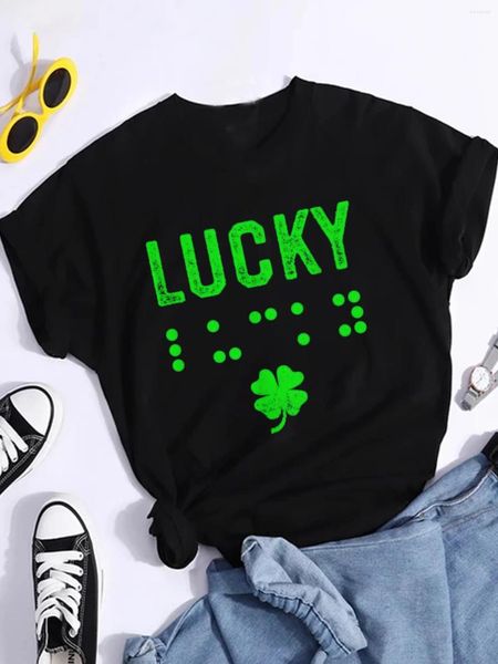 Kadın T Shirtler St. Patrick Günü Şanslı Braille gömlek kör görme engelli kıdemli tişört yaz kızlar yuvarlak boyun üstü