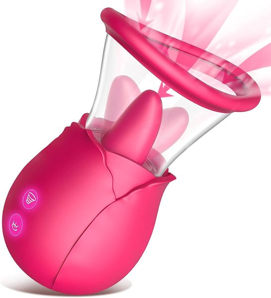 Rose Sex Toy Vibrator für Frauen 2 in 1 leckt Saugen Rosenvibrator Stimulator Klitor Klitoren Nippel Massagegeräte mit Saugbecher 7 Leckmodi Erwachsene Sexspielzeug für Frauen