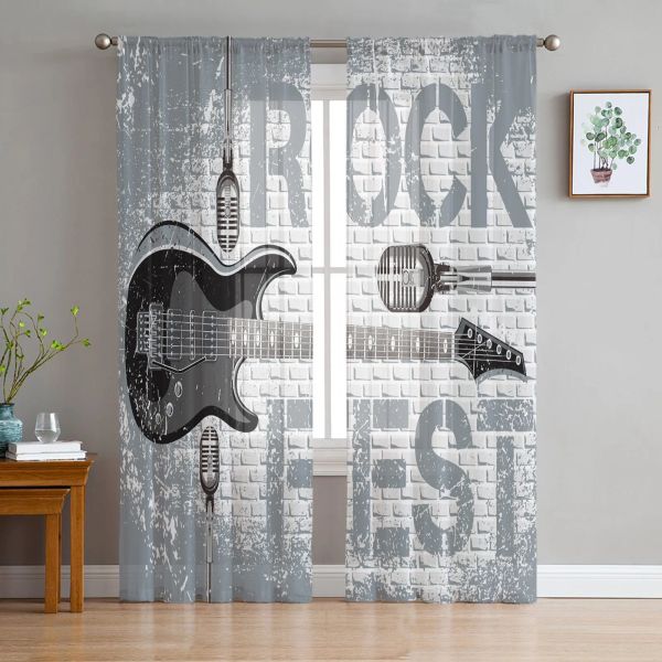 Fensterläden, durchsichtige Vorhänge mit Rock- und Gitarrenmusik, für Wohnzimmer, Voile-Vorhang, Schlafzimmer, Badezimmer, Tüllvorhänge, Fenstervorhänge