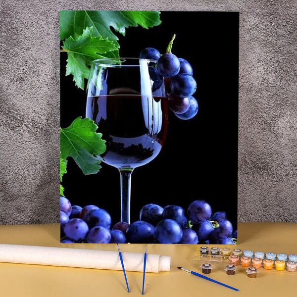 Número de vidro de vinho tinto colorir por números pintando tintas de óleo 40*50 foto por números foto de parede de loft para atacado