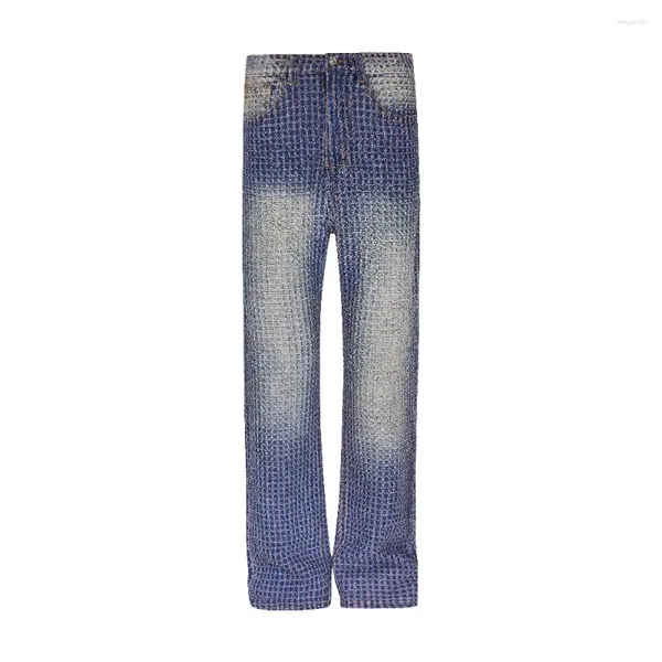 Jeans femininos houndstooth luxo roxo denim calças para mulheres meninas branqueadas malha desgastada y2k estética goth violeta calças primavera outono