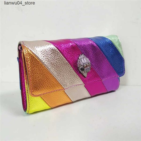 Вечерние сумки 2023 Роскошный клатч с головой орла, разноцветная лоскутная сумка, элегантная и стильная сумка для ужина, кошелек с металлической цепочкой Q240225