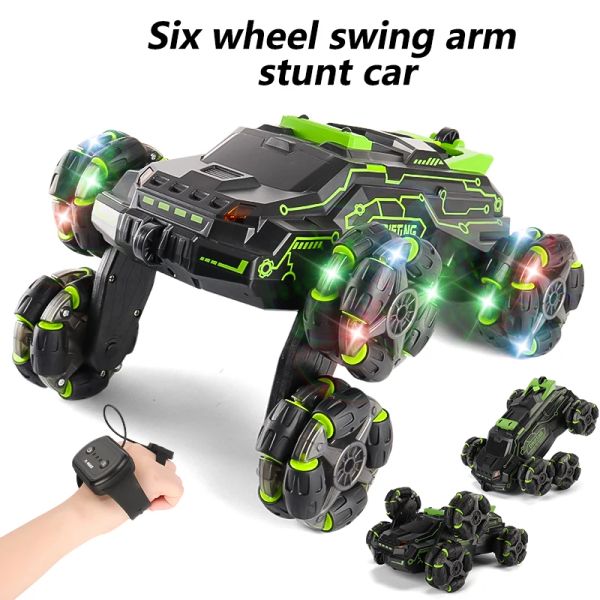 Cars Six Wheel Spray RC Stunt Car 4WD Schwung Arm Drift Fahrzeug Gesteninduktion Verformung Fernbedienungsauto mit hellem Jungen RC Spielzeug