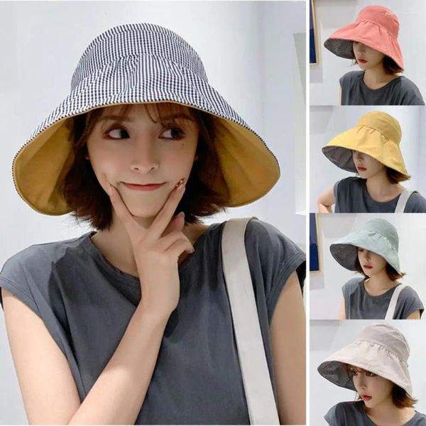 Cappelli a tesa larga Cappello pieghevole per protezione solare Moda Cotone Tappo superiore vuoto Grande Protezione UV Spiaggia Sport all'aria aperta Sole a doppia faccia