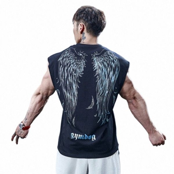 2023 maré marca asa reflexiva manga impressa camiseta masculina verão fitn treinamento colete esportivo roupas U6V6 #