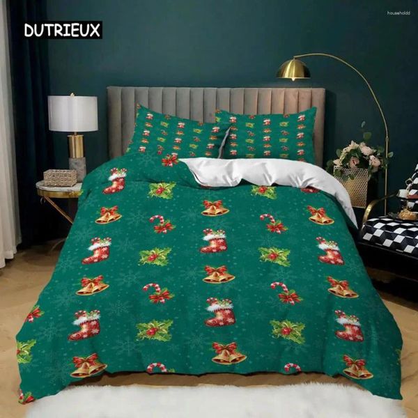 Bettwäsche-Sets, Weihnachts-Bettbezug-Set, King-Size-Strumpfglocken-Druck, Tröster für Kinder und Mädchen, Polyester-Steppdecke