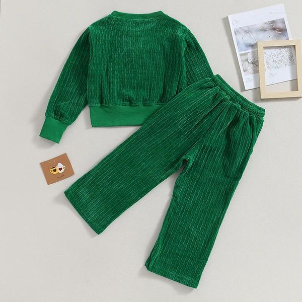 Set di abbigliamento Ragazza per bambini Abiti autunnali Modello con strass Girocollo Manica lunga Felpe in velluto a coste Pantaloni larghi in vita elastica 2 pezzi Vestiti