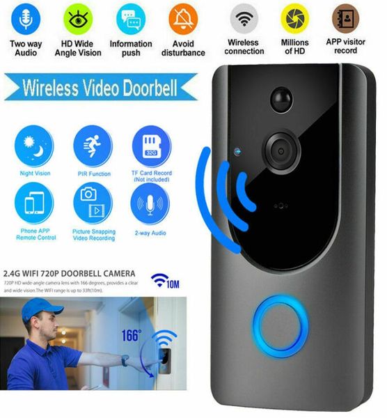 Videocitofono WiFi wireless intelligente Videocamera di sicurezza HD con rilevamento del movimento PIR Visione notturna Conversazione bidirezionale e video in tempo reale5498545