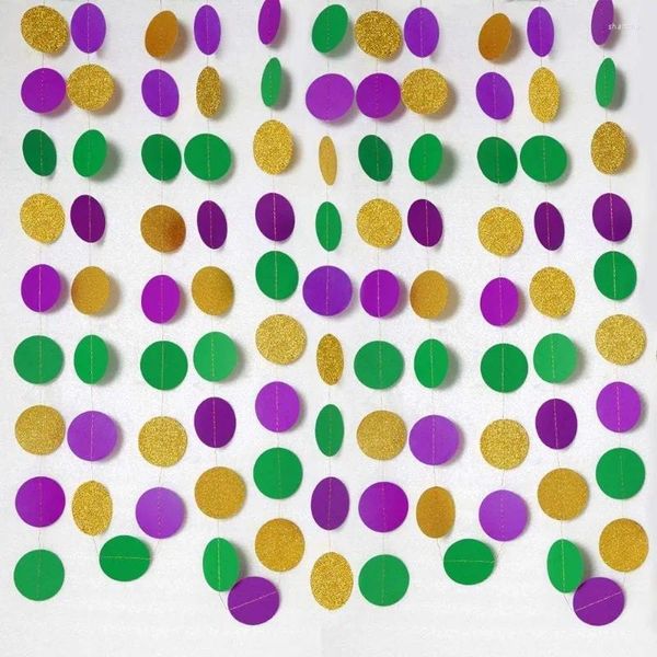 Decoração de festa ouro roxo verde círculo pontos guirlanda kit mardi gras papel grânulo polk dot streamers para terça-feira gorda suprimentos