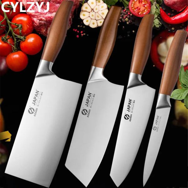 El sanatları mutfak bıçakları seti paslanmaz çelik et kesme cleaver balık sebzeleri dilimleme kasap bıçağı Japon şef bıçağı ile hediye kutusu