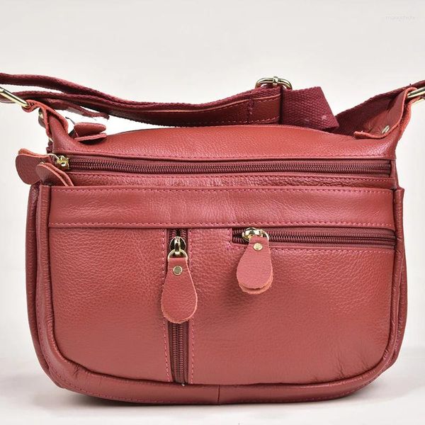 Umhängetaschen Leichte Casual Messenger Bag Multi-Tasche Echtes Leder Weibliche Cossbody Damen Tragbare Mumie