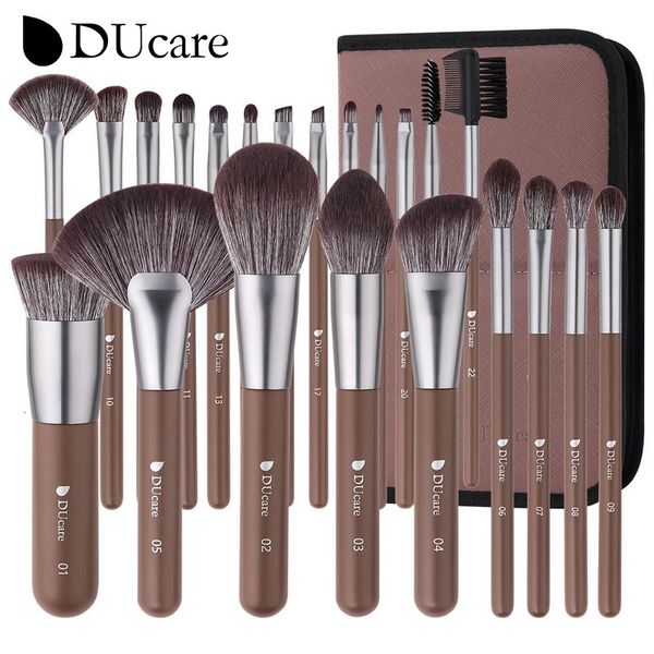 DUcare Make-up-Pinsel, 22 Stück, mit faltbarer Tasche, Nylon-Haarfächer, Puder-Lidschatten-Mischung, Eyeliner, Augenbrauen, kosmetischer Make-up-Pinsel 240314