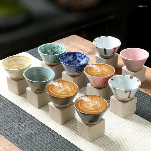 Copos de vinho 100ml cerâmica criativa xícara de café retrô caneca de cerâmica chá áspero japonês latte puxar flor porcelana