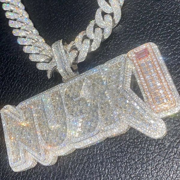 Хип-хоп бриллиантовое ожерелье Sier VVS Karat, ювелирные изделия для мужчин, крест с буквой памяти, имя на заказ, подвеска из муассанита
