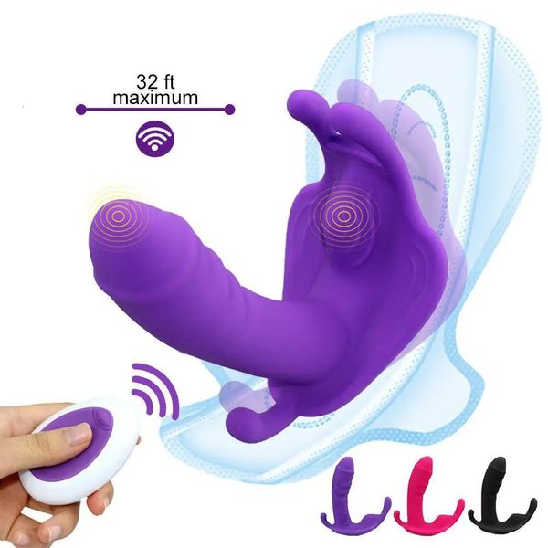 Tragbarer Dildo-Vibrator, G-Punkt-Klitoris-Stimulator, Schmetterling, vibrierendes Höschen, erotisches Spielzeug, Erwachsenenspielzeug für Frauen, Orgasmus, Masturbator, 240311