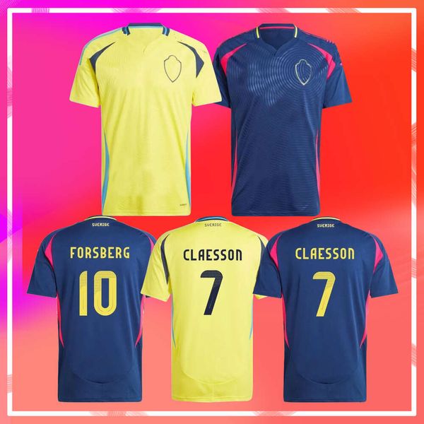 2024 2025 Schweden LARSSON Herren Heim-Fußballtrikots Nationalmannschaft Retro INGESSON DAHLIN BROLIN Gelb Auswärts Blau Erwachsene Fußballtrikots Uniformen Kinderset